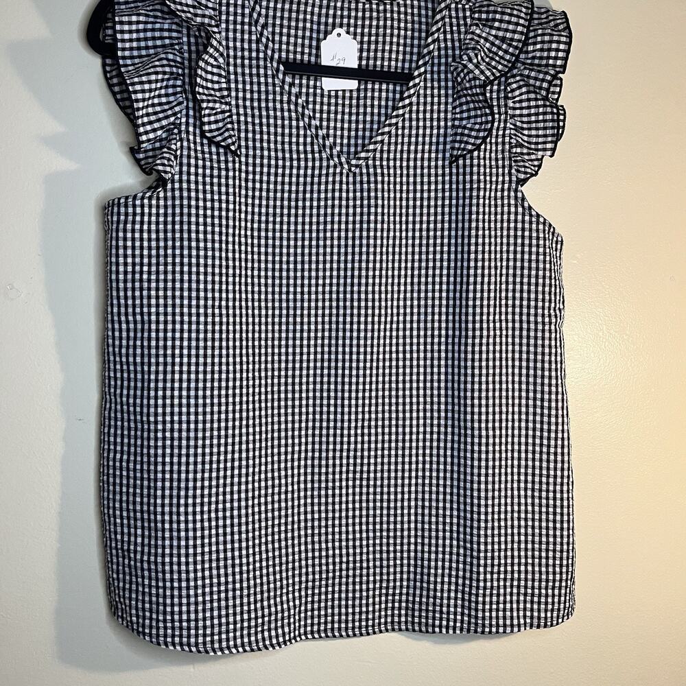 UNBRANDED Top  Size M Womens Black White Checkard Ruffle Cap Sleeves